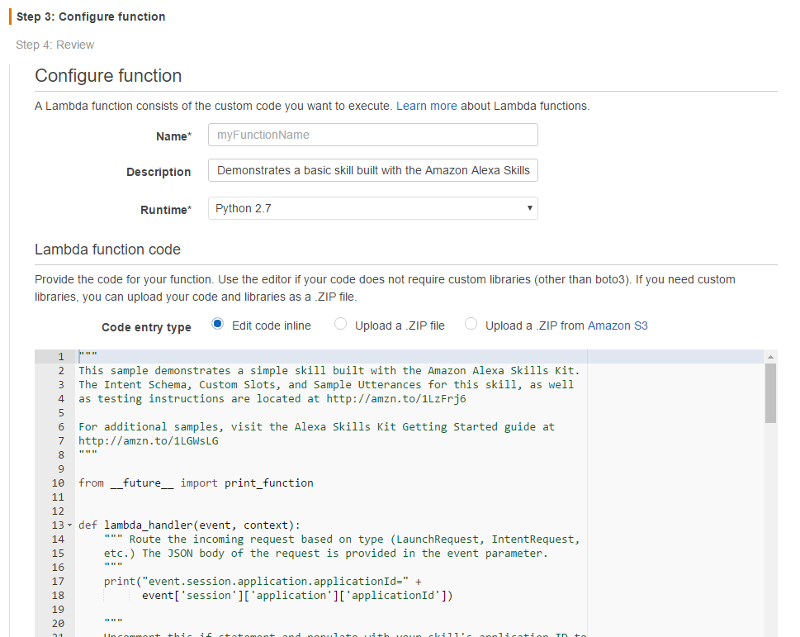 Lambda configure function