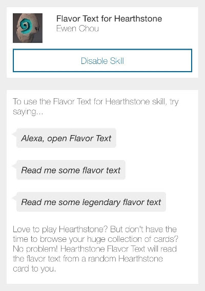 Flavor Text for Hearthstone Alexa Skill
